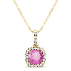 Pink Sapphire and Diamond Halo Cushion Pendant Necklace 14k Yellow Gold 0.85ct - All