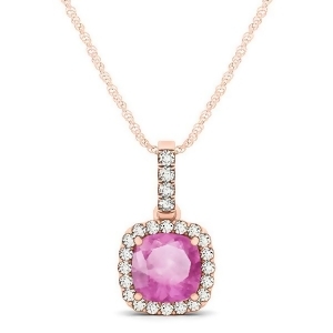 Pink Sapphire and Diamond Halo Cushion Pendant Necklace 14k Rose Gold 0.85ct - All