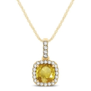 Yellow Sapphire and Diamond Halo Cushion Pendant Necklace 14k Yellow Gold 0.85ct - All