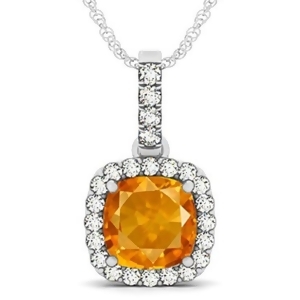 Citrine and Diamond Halo Cushion Pendant Necklace 14k White Gold 4.05ct - All