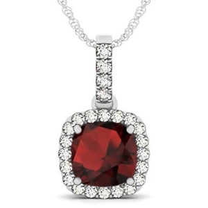 Garnet and Diamond Halo Cushion Pendant Necklace 14k White Gold 4.05ct - All