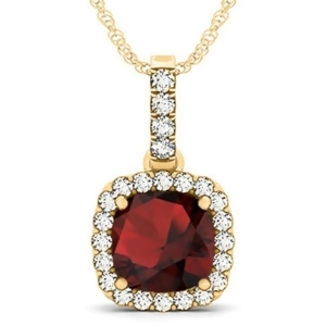 Garnet and Diamond Halo Cushion Pendant Necklace 14k Yellow Gold 4.05ct - All