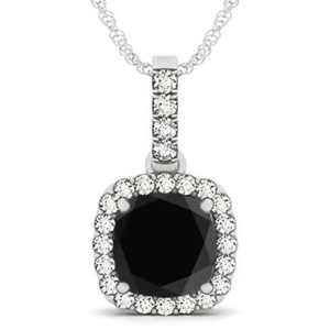 Black Diamond and Diamond Halo Cushion Pendant Necklace 14k White Gold 3.00ct - All
