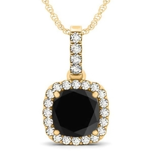 Black Diamond and Diamond Halo Cushion Pendant Necklace 14k Yellow Gold 3.00ct - All