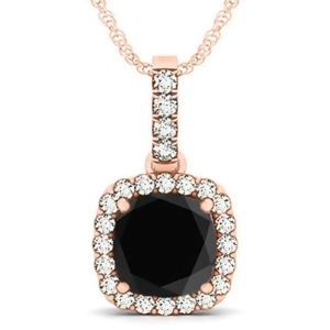 Black Diamond and Diamond Halo Cushion Pendant Necklace 14k Rose Gold 3.00ct - All
