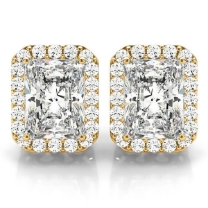 Emerald Cut Diamond Halo Earrings 14k Yellow Gold 2.42ct - All