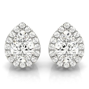 Teardrop Diamond Halo Earrings 14k White Gold 1.66ct - All