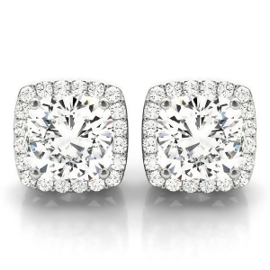 Diamond Halo Cushion Earrings 14k White Gold 1.22ct - All