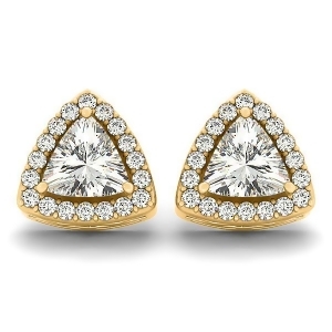 Trilliant Cut Diamond Halo Earrings 14k Yellow Gold 1.07ct - All