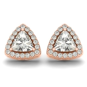 Trilliant Cut Diamond Halo Earrings 14k Rose Gold 1.07ct - All