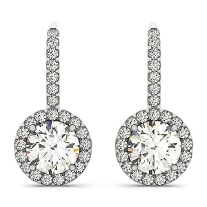 Round Diamond Halo Dangling Earrings 14k White Gold 1.22ct - All