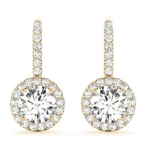 Round Diamond Halo Dangling Earrings 14k Yellow Gold 1.22ct - All