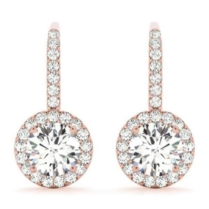 Round Diamond Halo Dangling Earrings 14k Rose Gold 1.22ct - All