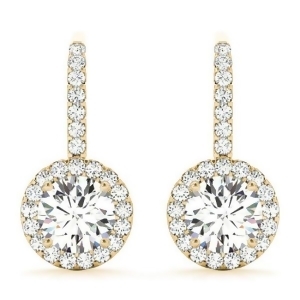 Round Diamond Halo Dangling Earrings 14k Yellow Gold 0.73ct - All