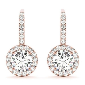 Round Diamond Halo Dangling Earrings 14k Rose Gold 0.73ct - All