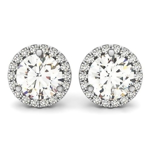Round Diamond Halo Stud Earrings 14k White Gold 2.22ct - All