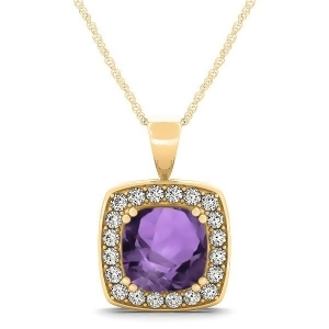 Amethyst and Diamond Halo Cushion Pendant Necklace 14k Yellow Gold 1.65ct - All