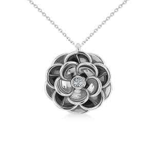 Diamond Round Flower Pendant Necklace 14k White Gold 0.05ct - All