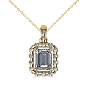 Emerald-cut Diamond Halo Pendant Necklace 14k Yellow Gold 1.30ct - All