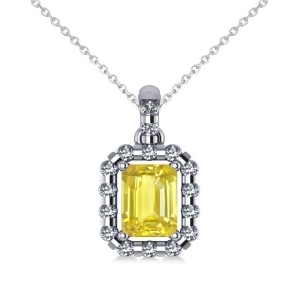 Diamond and Emerald Cut Yellow Sapphire Halo Pendant 14k White Gold 1.39ct - All