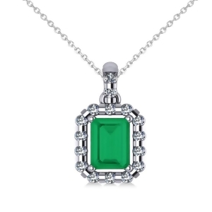 Diamond and Emerald Cut Emerald Halo Pendant14k White Gold 1.14ct - All