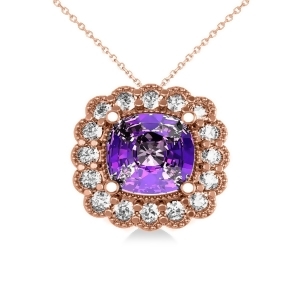 Amethyst and Diamond Floral Cushion Pendant 14k Rose Gold 2.48ct - All