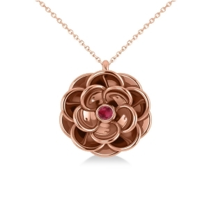 Ruby Round Flower Pendant Necklace 14k Rose Gold 0.05ct - All
