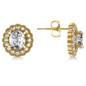 Diamond Floral Oval Halo Earrings 14k Yellow Gold 4.96ct - All