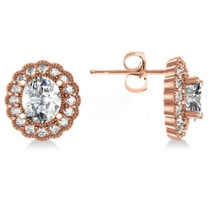 Diamond Floral Oval Halo Earrings 14k Rose Gold 4.96ct - All