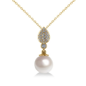 Freshwater Pearl and Diamond Drop Pendant 14k Yellow Gold 10mm 0.25ct - All