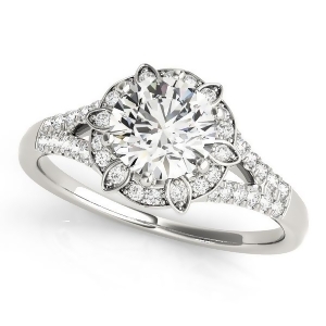 Diamond Halo Floral Split Shank Engagement Ring 14k White Gold 0.96ct - All