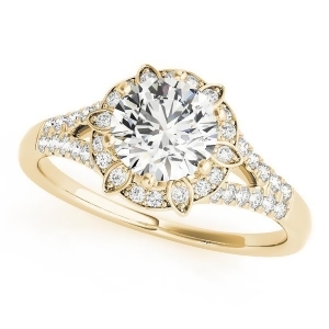 Diamond Halo Floral Split Shank Engagement Ring 14k Yellow Gold 0.96ct - All