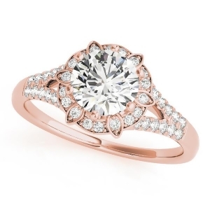 Diamond Halo Floral Split Shank Engagement Ring 14k Rose Gold 0.96ct - All