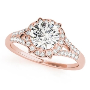 Diamond Halo Floral Split Shank Engagement Ring 18k Rose Gold 0.96ct - All