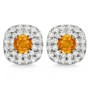 Double Halo Citrine and Diamond Earrings 14k White Gold 1.36ct - All