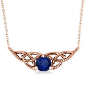 Celtic Round Blue Sapphire Pendant Necklace 14k Rose Gold 0.60ct - All