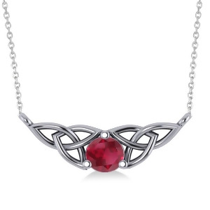 Celtic Round Ruby Pendant Necklace 14k White Gold 0.60ct - All