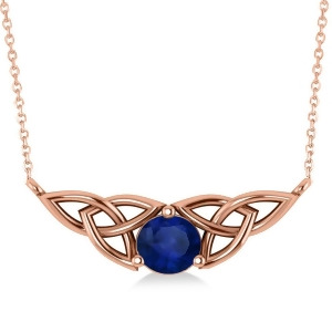 Celtic Round Blue Sapphire Pendant Necklace 14k Rose Gold 1.30ct - All