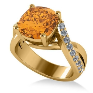 Twisted Cushion Citrine Engagement Ring 14k Yellow Gold 4.16ct - All