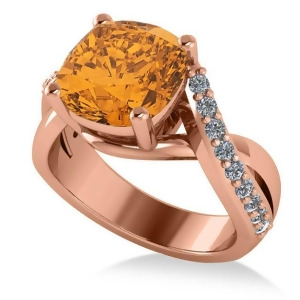 Twisted Cushion Citrine Engagement Ring 14k Rose Gold 4.16ct - All