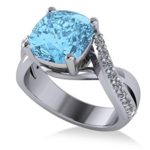 Twisted Cushion Blue Topaz Engagement Ring 14k White Gold 4.16ct - All