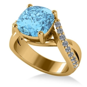Twisted Cushion Blue Topaz Engagement Ring 14k Yellow Gold 4.16ct - All