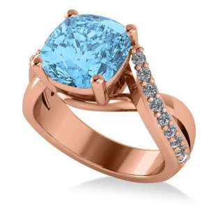 Twisted Cushion Blue Topaz Engagement Ring 14k Rose Gold 4.16ct - All