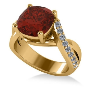 Twisted Cushion Garnet Engagement Ring 14k Yellow Gold 4.16ct - All