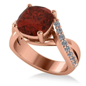 Twisted Cushion Garnet Engagement Ring 14k Rose Gold 4.16ct - All