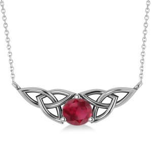 Celtic Round Ruby Pendant Necklace 14k White Gold 1.30ct - All