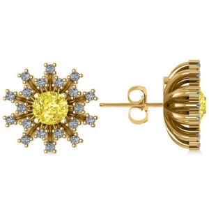 Yellow Diamond and Diamond Sunburst Earrings 14k Yellow Gold 1.40ct - All