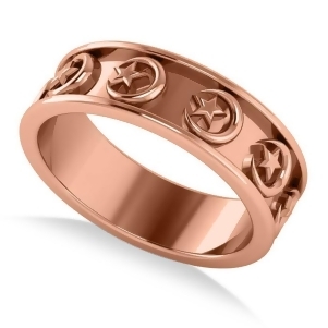 Crescent Moon and Star Wedding Band 14k Rose Gold - All
