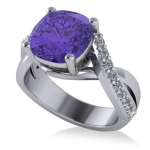Twisted Cushion Tanzanite Engagement Ring 14k White Gold 4.16ct - All