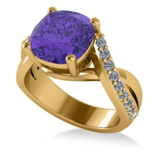 Twisted Cushion Tanzanite Engagement Ring 14k Yellow Gold 4.16ct - All
